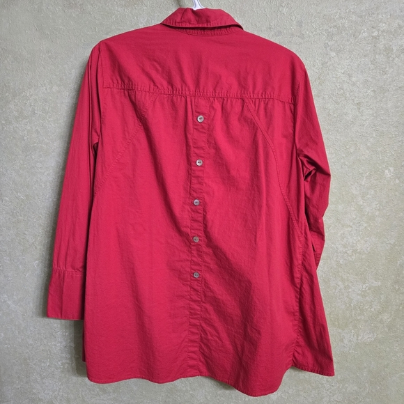 John Mark Button Down Red Tunic Top with Pockets - Picture 2 of 4